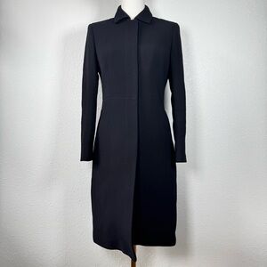 J. Crew Petite 2 Black Wool Blend Long Coat Hidden Placket Minimalist Overcoat